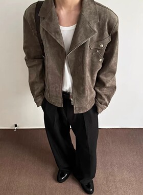 TAICHIISM“麂皮西部”铆钉短宽枪驳领boxy解构麂皮春款夹克外套