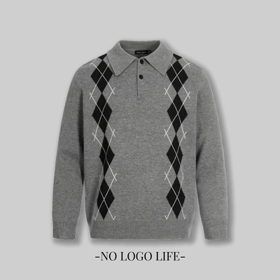 NOLOGO菱格Polo针织衫
