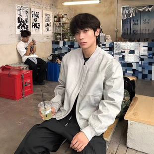 GOSNACE/GOS石灰短款BOMBER外套男休闲cleanfit国潮棒球领夹克