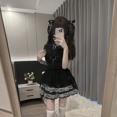自制Lolita洋装黑巴克拆袖哥特式风格三件套cos万圣节古早感