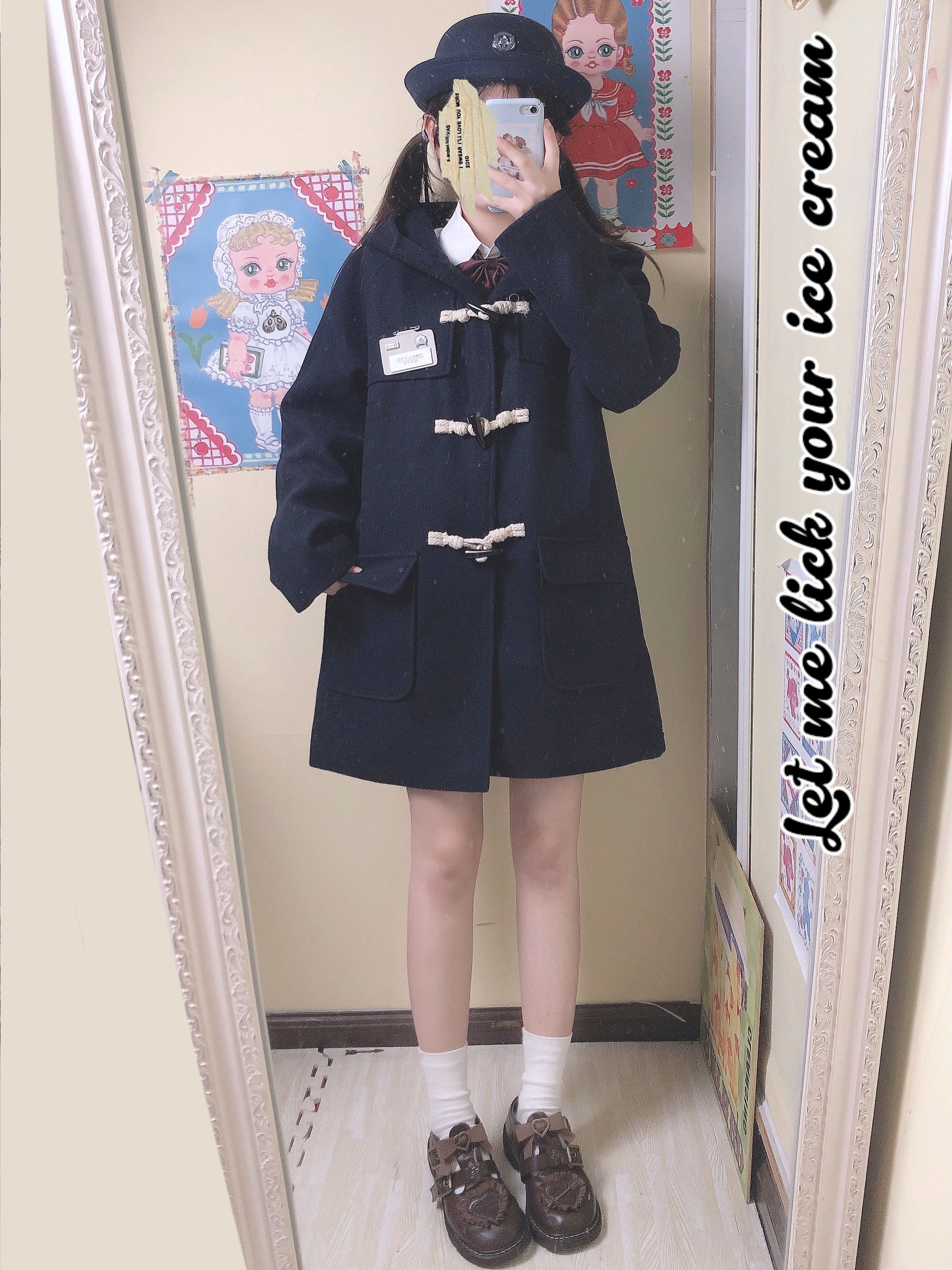 原创自制风日系牛角扣毛呢大衣