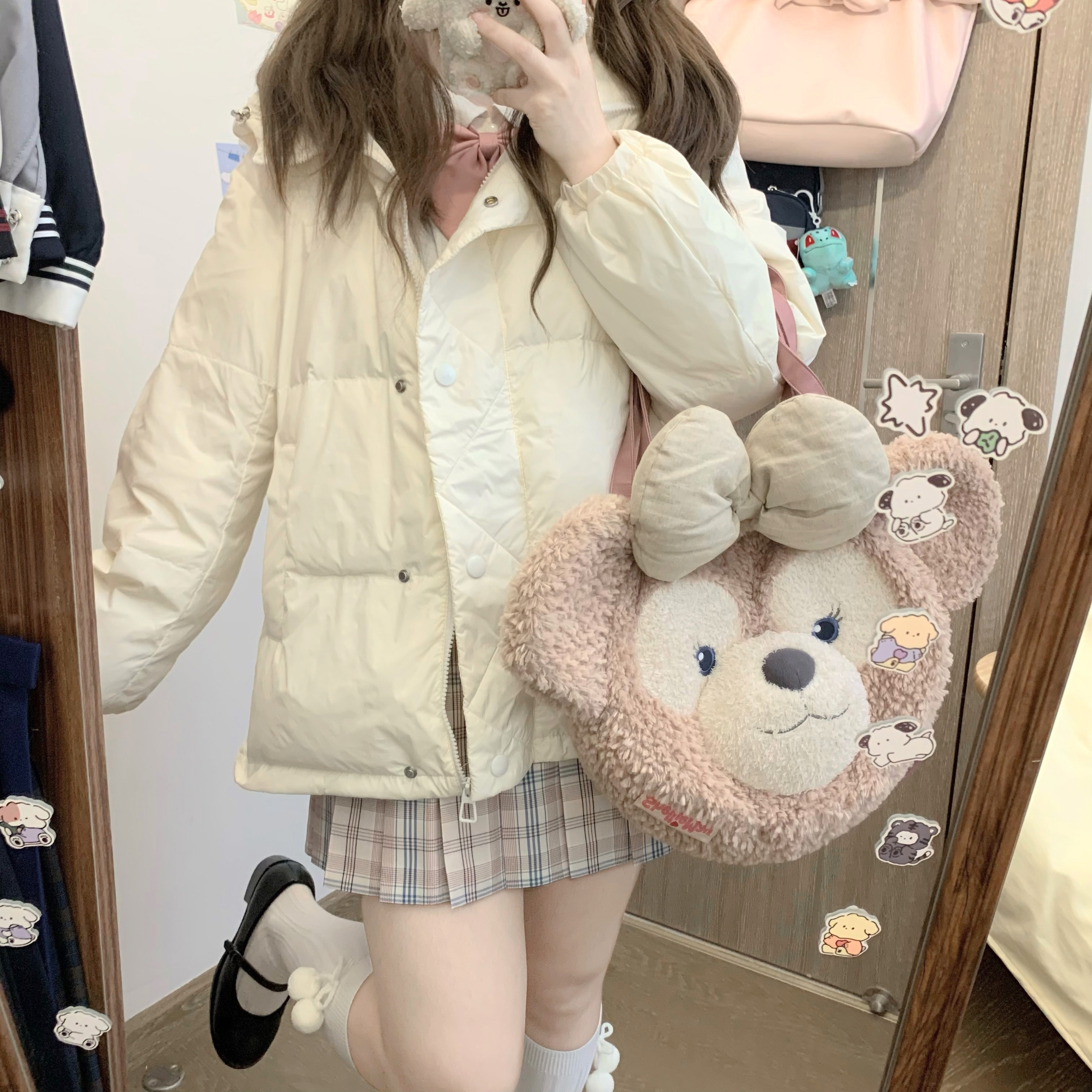 自制羽绒服女短款韩版宽松连帽小个子白鸭绒面包服jk外套