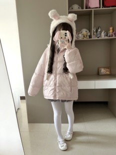 自制樱花妹白鸭绒羽绒服叠穿可爱秋冬jk制服外套轻薄保暖