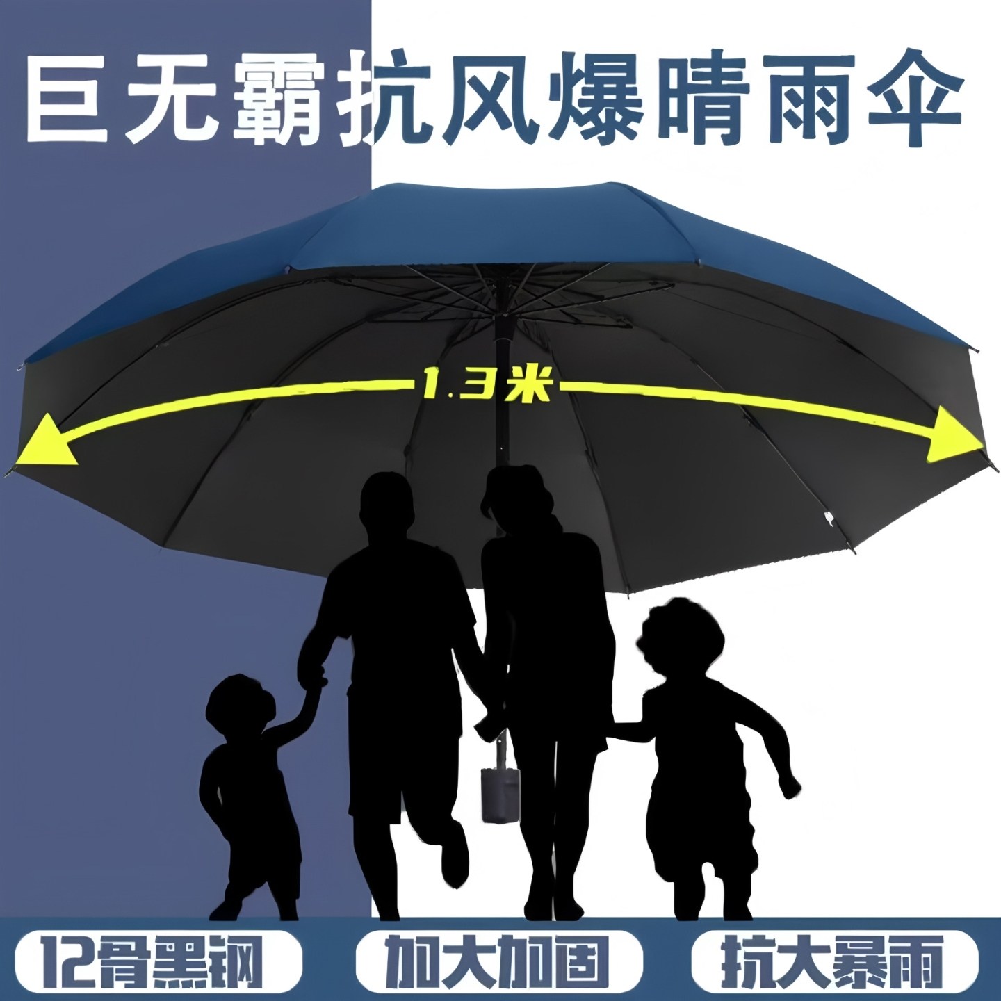 12骨超大号雨伞手动晴雨两用伞结实抗风折叠男广告礼品伞黑胶耐用