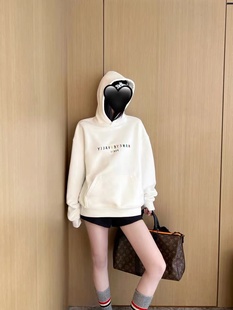 清爽手工拉花彩印连帽卫衣 nci同源精梳大毛圈 小景家同款 Bel