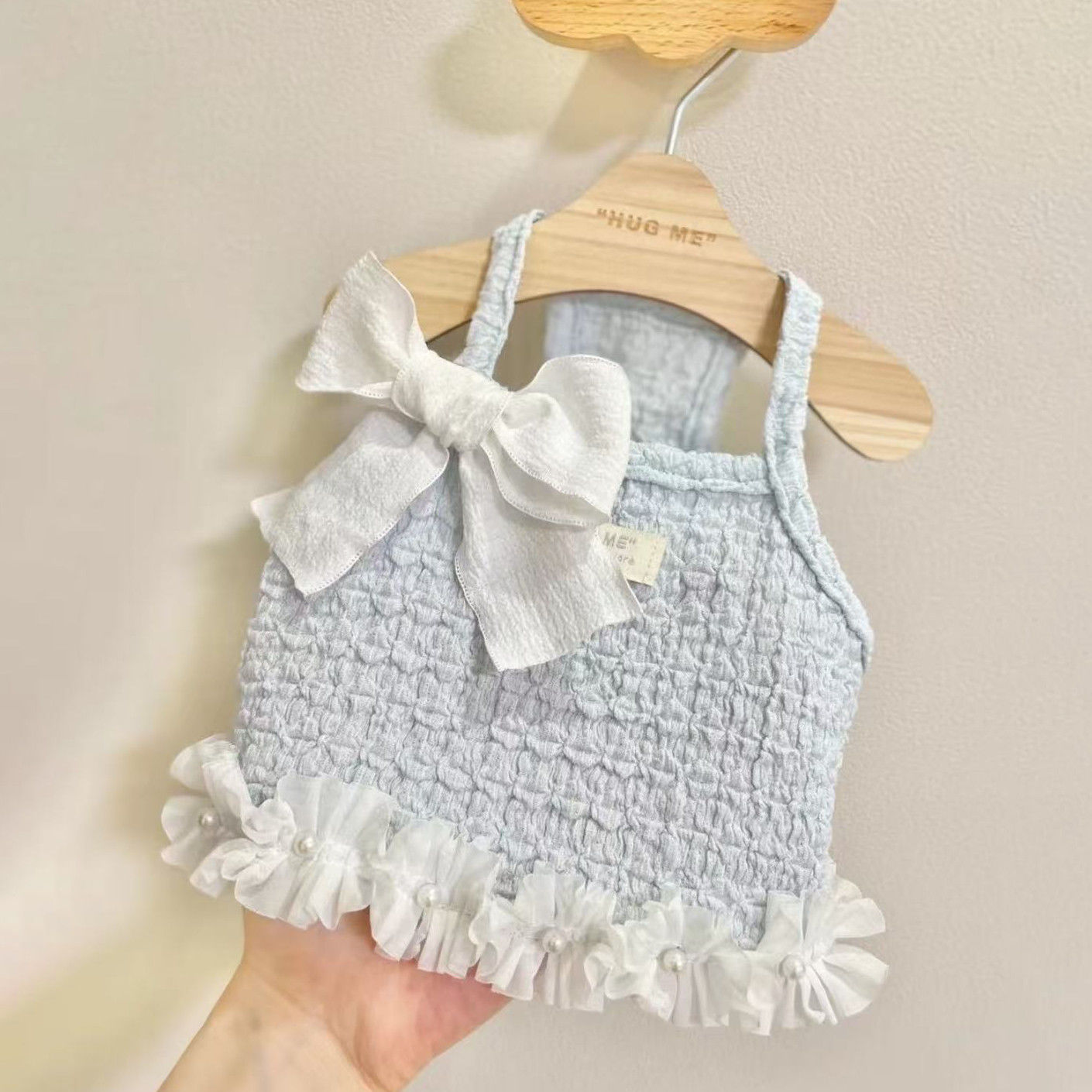 蝴蝶结小泡芙春夏款手工珍珠花边宠物吊带专用潮款拍照猫猫狗狗