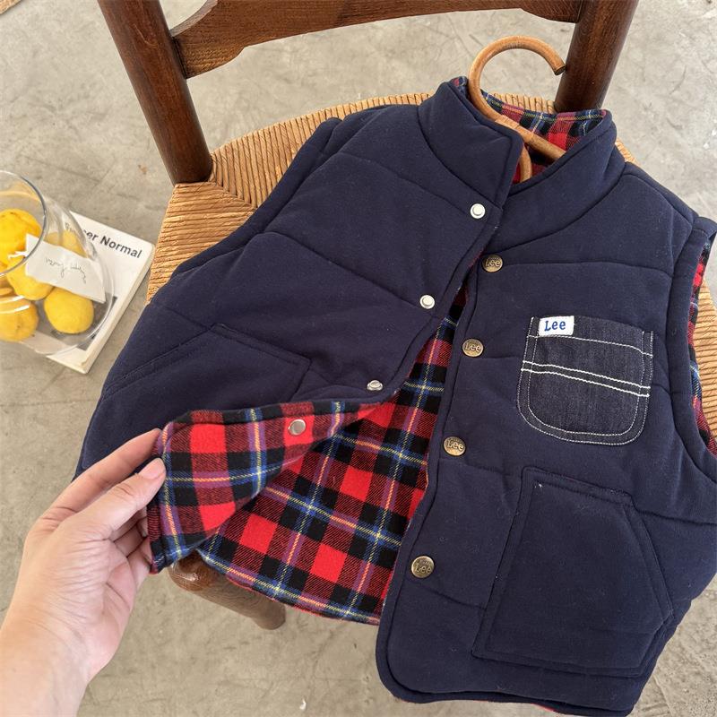 儿童外套2025秋冬新品男女童字母棉马甲宝宝韩版立领无袖衣