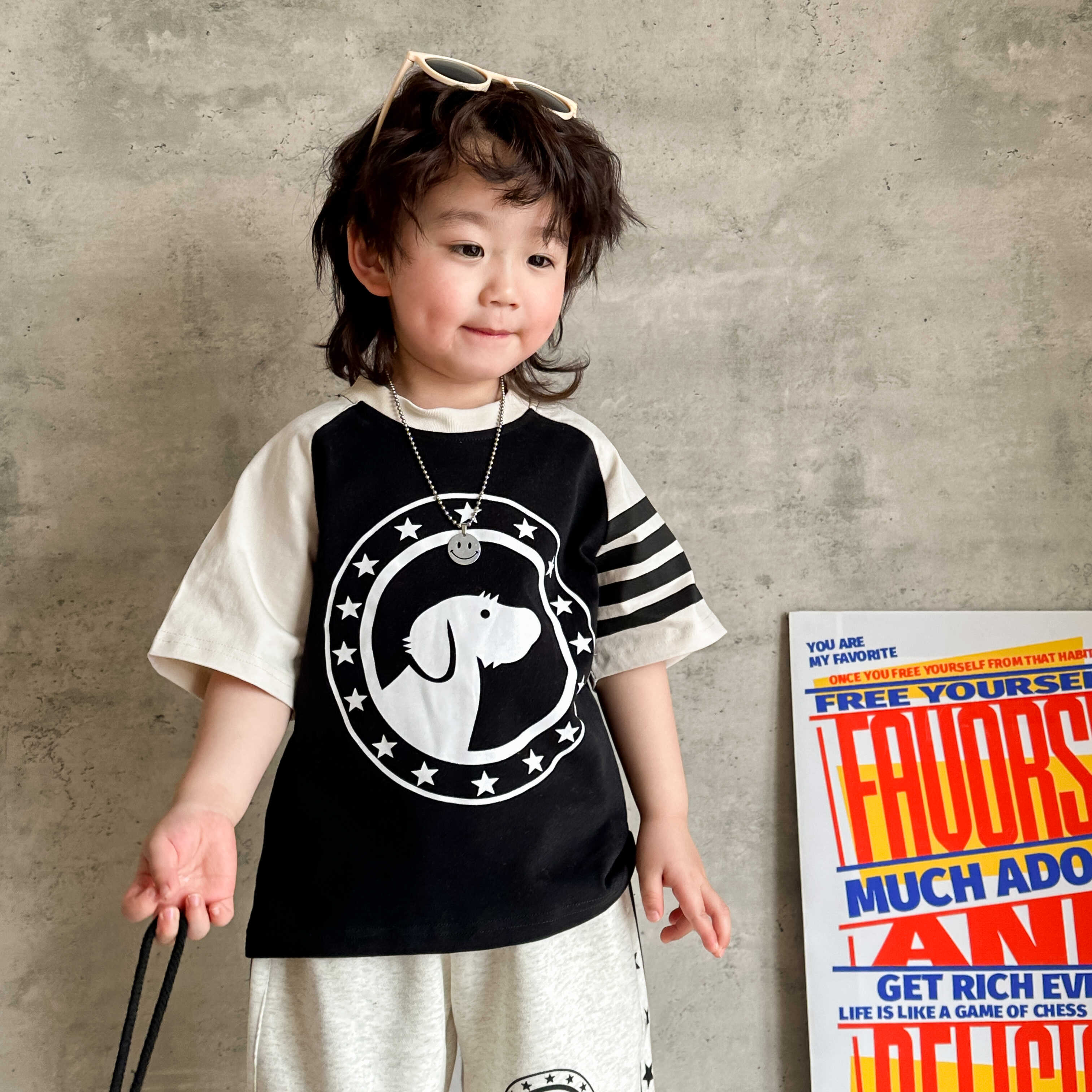 韩版ins中小童短袖T恤纯棉套装2025新款女宝半袖夏装男童上衣潮范