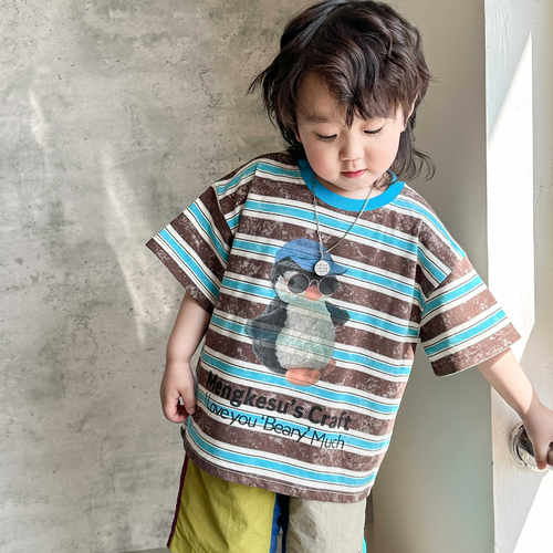 2024新款夏季条纹体恤复古圆领