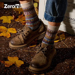 佐印男款袜子冬季纯棉纱线透气中筒袜抗菌美式复古民族风防臭长袜