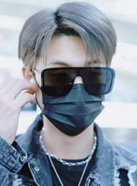 秦霄贤同款黑色一片式连体墨镜男