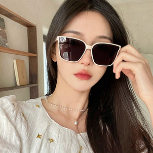 gm复古显瘦网红同款奶白色墨镜女韩版方形大框情侣街拍太阳眼镜男
