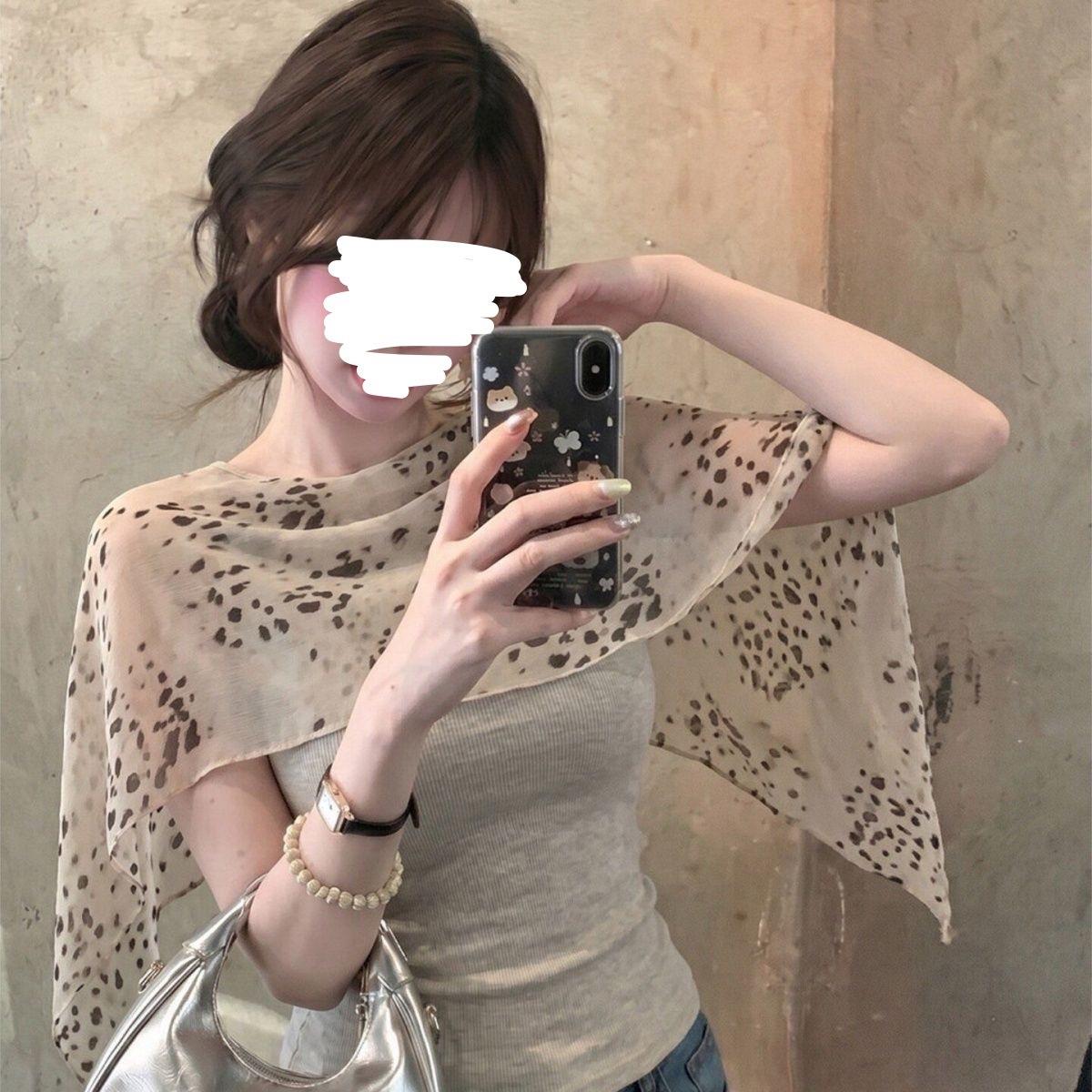 豹纹披肩无袖女夏法式收