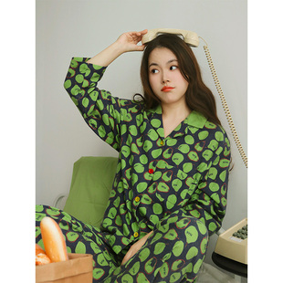 梨好吖·Fishhome原创显白绿色纯棉磨毛长袖 家居服睡衣2025新 长裤