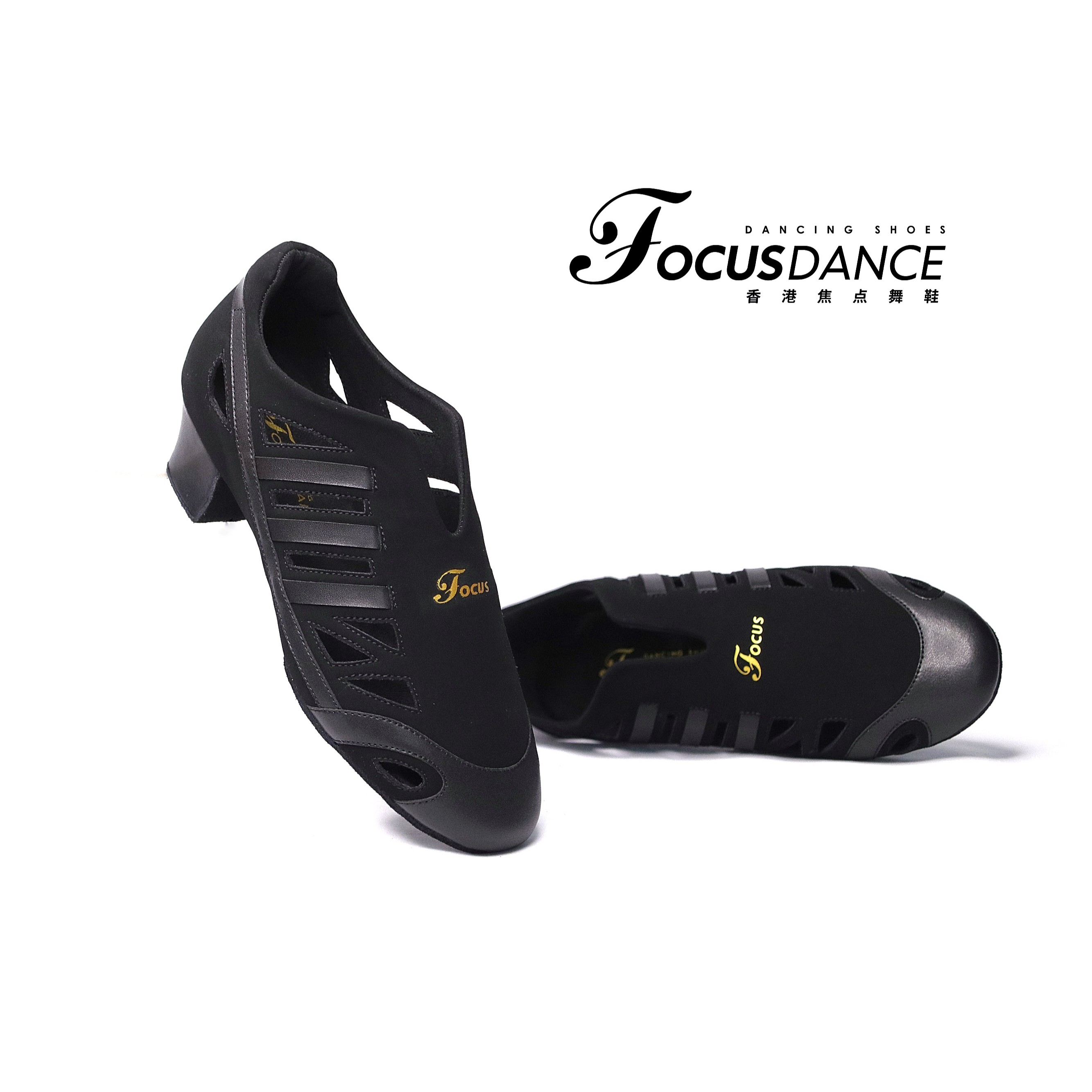 FocusDance香港焦点舞鞋原创设计教师鞋透气镂空拉丁摩登平底带根