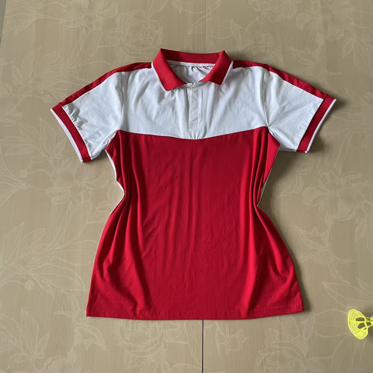 红白拼色纯棉短袖翻领校服POLO衫
