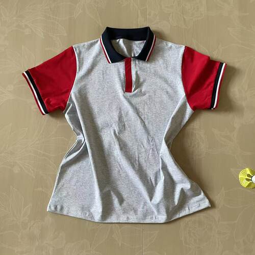 夏季纯棉拼色翻领宽松校服T恤