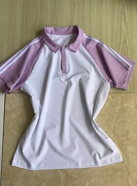 运动风紫色校服短袖POLO衫男女通用插肩袖翻领班服夏季薄透气学生