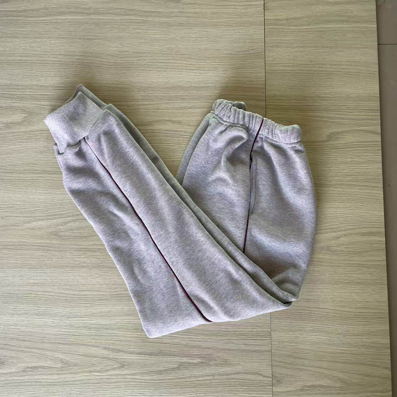 冬季加绒加厚灰色束脚校服裤