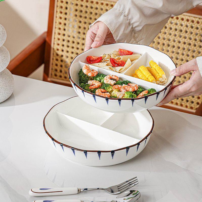 陶瓷三格减脂饭盒餐盘分格家用上班族学生微波炉饭盒便当盒吃饭碗,餐饮具,碗,淘宝优惠券,粉丝福利购,淘宝优惠卷