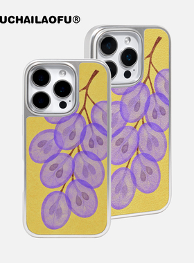 夏日小众ins紫色葡萄切片适用iphone16promax磁吸手机壳超美撞色苹果16pro艺术设计感15创意水果17全包保护套