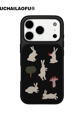 韩国ins兔子与蘑菇适用iphone17promax磁吸手机壳卡通苹果16pro全包15大孔14黑色极简13高级12磨砂防摔保护壳
