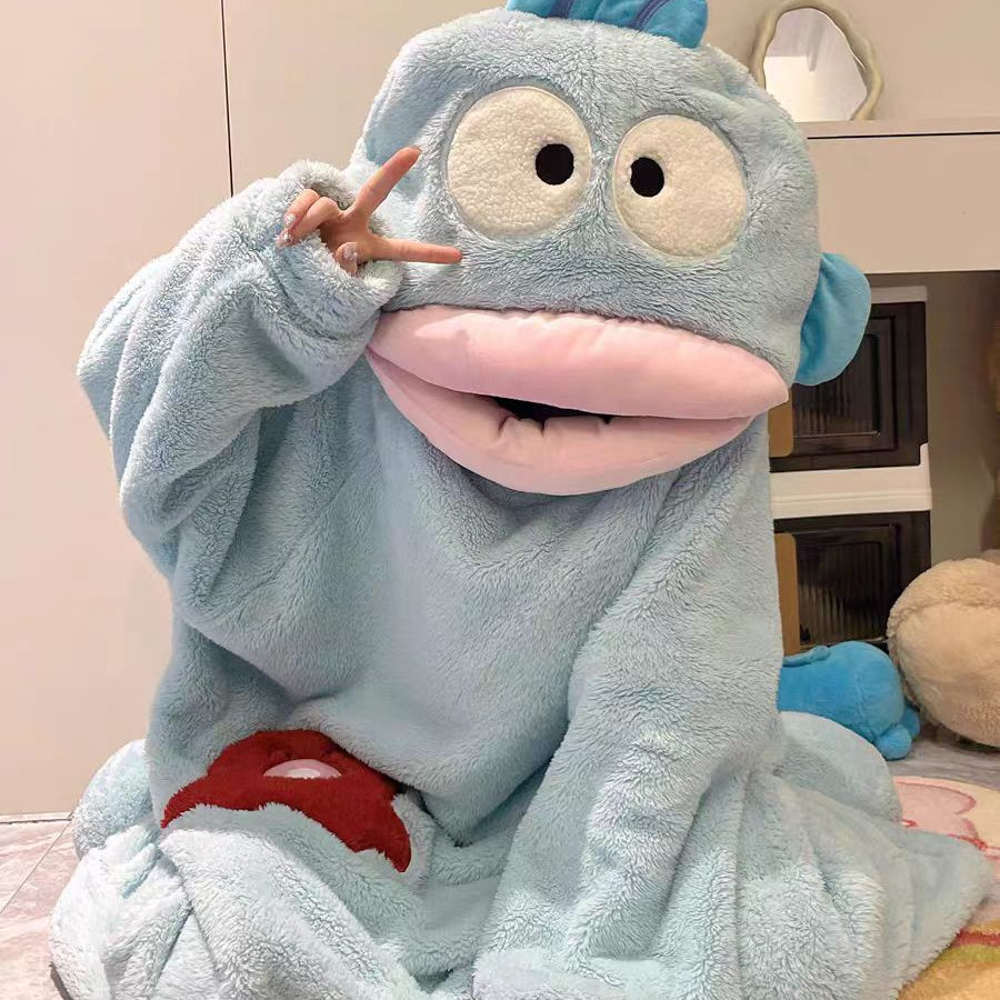 丑鱼连体睡衣女珊瑚绒加厚2026秋冬季卡通大嘴鱼搞怪睡袍男加大码