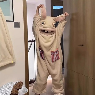 疯狂的兔子连体睡衣新款秋冬季搞怪抽象连帽睡袍珊瑚绒加厚玩偶服