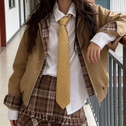 AC 时髦黄色波点明媚黄领带女复古学院风领巾多功能辣妹装饰腰带