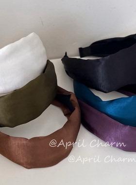 AC 复古缎面宽边发箍女发卡显白蓝色棕色韩国网红头箍头饰发饰女