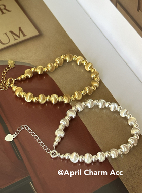 AC定制 通体S925银车花猫眼珠小众百搭手链时尚金银高级转运珠女