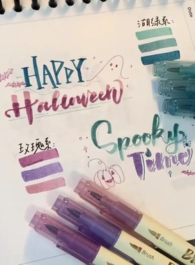 点石复古马克笔brush水性软硬双头手账笔套装302E彩绘记号水彩笔