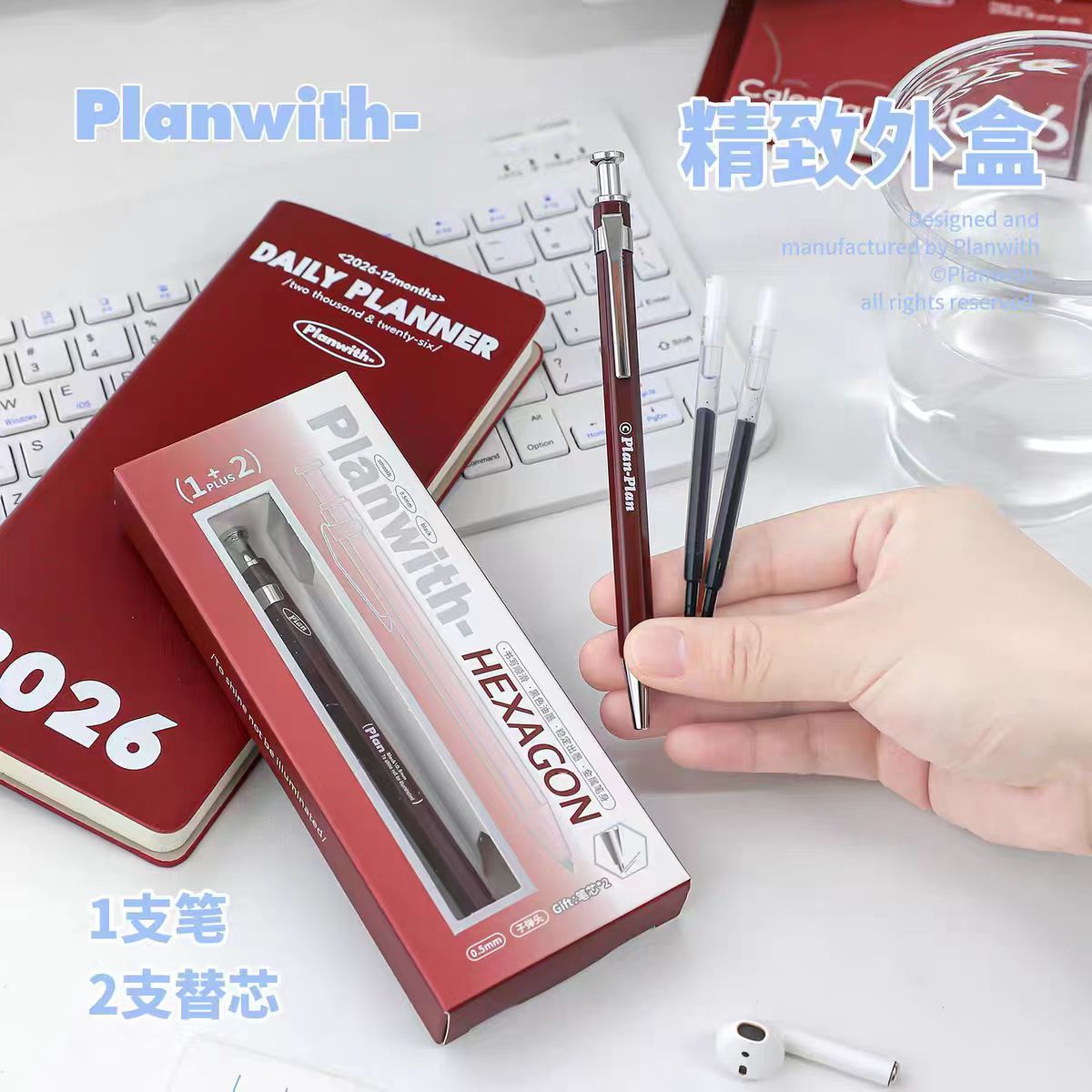 Planwith六边形金属笔复古按动黑色中性笔学生考试速干刷题笔0.5图片
