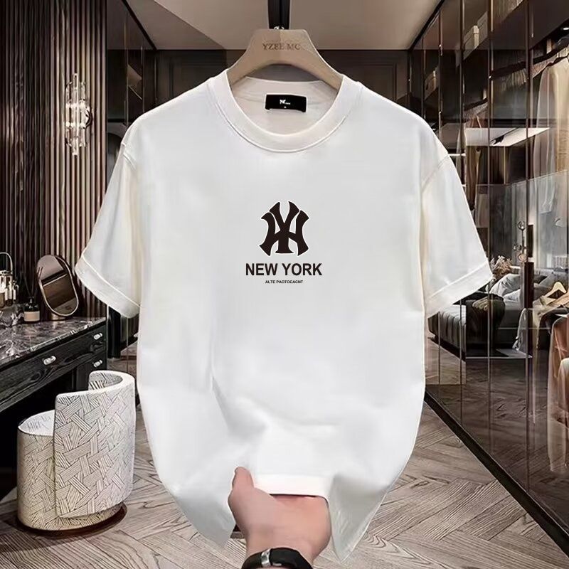 韩版印花NY短袖T恤男女2025夏季新款情侣老花大标纯棉宽松上衣潮