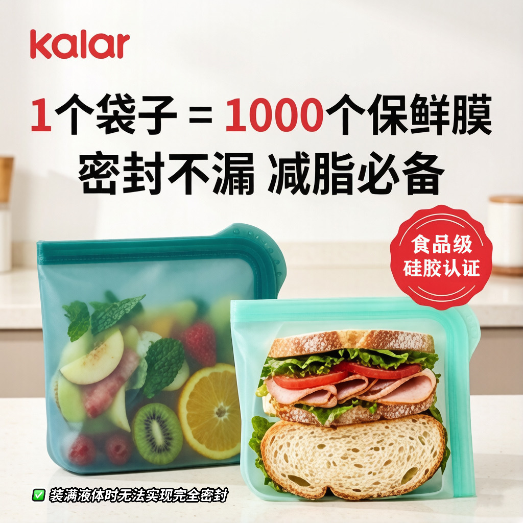 Kalar开啦三明治硅胶保鲜袋食品级可微波包分装便当携轻食外带盒