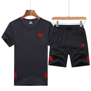 运动套装男夏季透气大码健身跑步晨练篮球速干训练服短袖圆领T恤