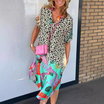 Women's semi open collar printed dress 女装半开领印花连衣裙