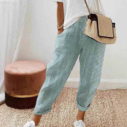 Striped patchwork pants for women 条纹拼接裤子女