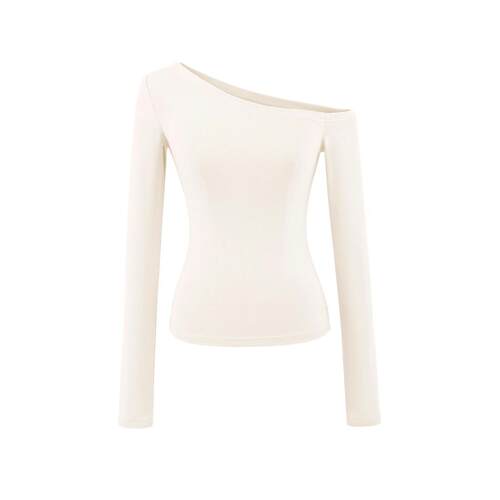 Slanted collar long sleeved sloping shoulder base shirt