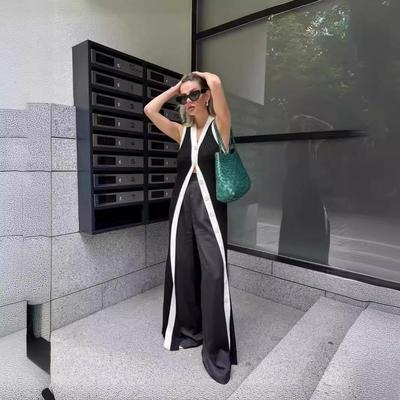 Black and white long skirt knitted cardigan dress women's