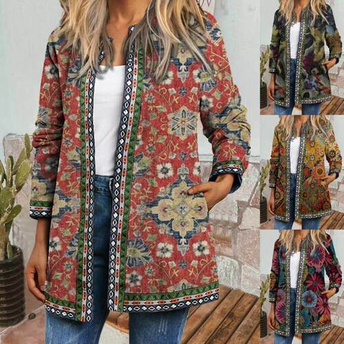 Printed long sleeved cardigan jacket印花长袖开衫外套