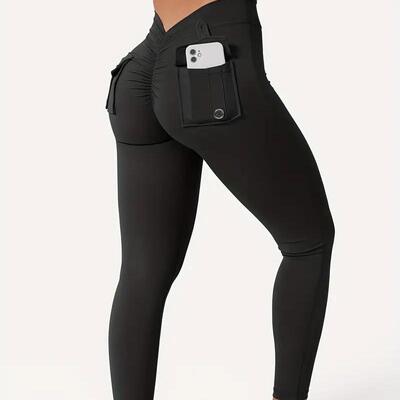 Sewn V-waist pocket yoga pants, fitness pants, tight