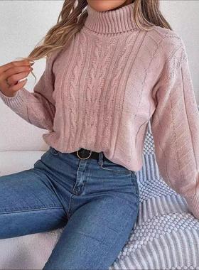 High neck Fried Dough Twists long sleeve knitting pullover