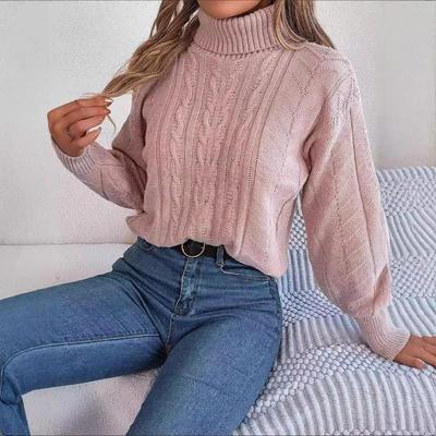 High neck Fried Dough Twists long sleeve knitting pullover
