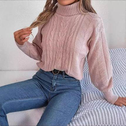 High neck Fried Dough Twists long sleeve knitting pullover