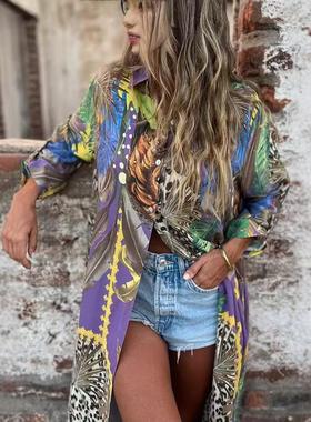 Long sleeved floral oversized collared shirt for