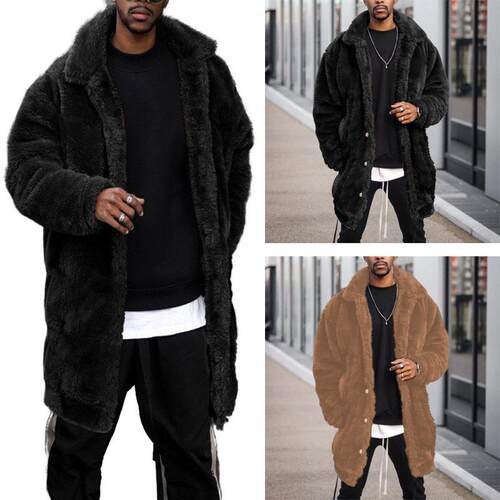 Men's single plush warm men's long coat jacket
