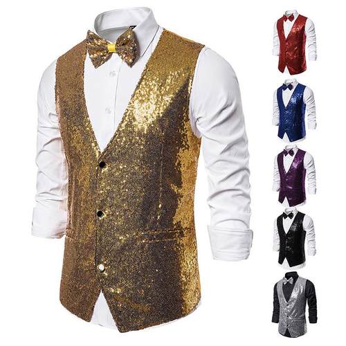 Men's stage performance costume, small sequin vest,