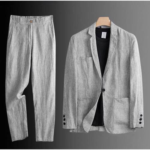 Men's linen suit set, thin cotton linen jacket, anti