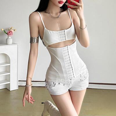 Women's suspender hollowed out waist cinching vest